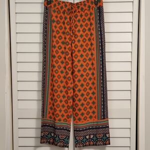 NWT Lucy & Laurel Beautiful  Print Pattern Wide Leg Pants Elastic Waist LARGE